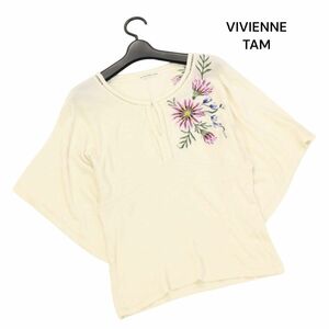 VIVIENNE TAM ヴィヴィアンタム 春夏 花柄 フラワー刺繍♪ 半袖 プルオーバー ニット カットソー トップス Sz.F　レディース　K4T00711_5#D