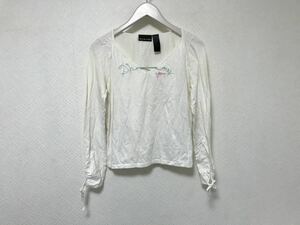 本物ダナキャランジーンズDKNYコットンVネックロゴ刺繍長袖TシャツロンTカットソーアメカジサーフビジネススーツレディースS白ホワイト