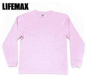 新品■ライフマックス/LIFE MAX■ヘビーウエイト6.2オンス.無地.厚手ロングTシャツ .ユニセックスキッズ、ミントピンク.XSサイズ