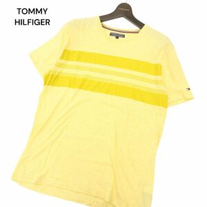 TOMMY HILFIGER トミーヒルフィガー 春夏 半袖 ロゴ刺繍★ ボーダー カットソー Tシャツ Sz.XL　メンズ 黄色 大きいサイズ　C4T04589_5#D