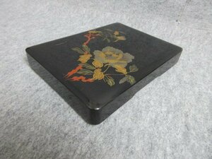 27714 黒塗 蒔絵 硯箱 【文】 花柄 漆器 書道具