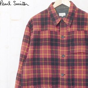 ポールスミスPaul Smith■ウール 長袖シャツ ジャケット チェック柄 日本製■L■レッド系 ※NK3302123