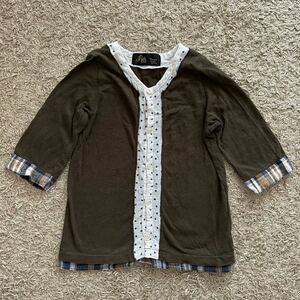 フィス カットソー シャツ 130cm 定価8000円 fith 男の子 ドッキング 半袖 5部袖 トップス コットン 綿