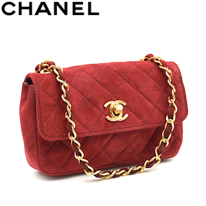 【A02543】CHANEL シャネル ミニマトラッセ ココマーク スエード チェーンショルダーバッグ 赤