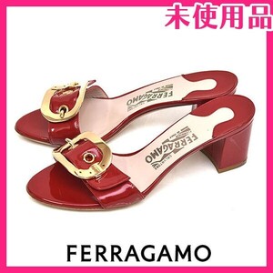 新品未使用品 サルヴァトーレフェラガモ Salvatore Ferragamo ロゴバックル ミュール サンダル レッド 赤 5.5C(約22.5-23cm) sh24-1461