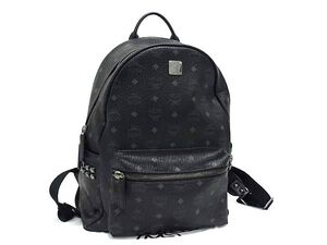 1円 ■美品■ MCM エムシーエム モノグラム ヴィセトス柄 レザー リュックサック バックパック デイパック ブラック系 FI5841