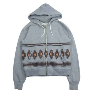 THE FLAT HEAD ザフラットヘッド Hooded Sweatshirt ネイティブ柄 長袖 フルジップ スウェット パーカー グレー系 M【中古】