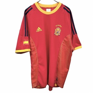 adidas サッカー ESPANA スペイン代表 Tシャツ サイドが裏地付きメッシュ生地 半袖 ラグラン ポリ100% 2XO 4L レッド 赤×紺×黄 メンズ