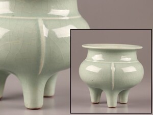 中国古玩 唐物 南宋 龍泉窯 青磁 香炉 時代物 極上品 初だし品 C7206