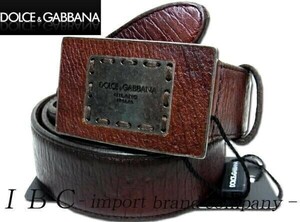 ★DOLCE&GABBANA★ドルガバ ロゴバックルレザーベルト★95ブラウン赤茶【本物保証】イタリアンカジュアル★芸能人御用達★ハイファッション