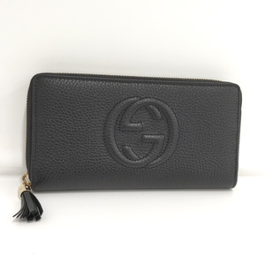 【中古】GUCCI ラウンドファスナー長財布 ソーホー レザー ブラック 598187