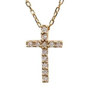 新品仕上げ STAR JEWELRY スタージュエリー K18 YG クロス モチーフ ネックレス ダイヤモンド 0.03ct 18金 イエローゴールド ジュエリー