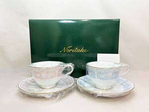 ☆新品未使用 Noritake ノリタケ レースウッド ゴールド カップ＆ソーサー ペア BLUE & PINK　2客セット