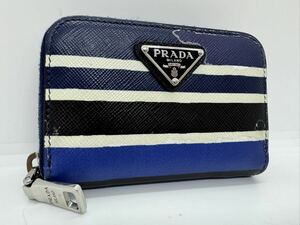 PRADA プラダ カードケース コインケース サフィアーノ トライアングルロゴ 2MM003 ボーダー ブルー ブラック ホワイト