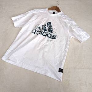 【アディダス】Tシャツ　半袖　M　adidas　ビッグロゴ　白　ホワイト　綿　コットン