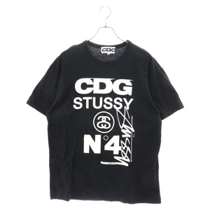 ステューシー ×コムデギャルソン シーディージー フロントロゴプリント クルーネック半袖Tシャツ SH-T002 ブラック