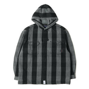 DESCENDANT 20SS オーバーダイ加工 フード付き バッファローチェック ヘビー ネルシャツ SPICOLI HOODED LS SHIRT ブラック グレー