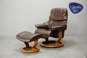 939 展示極美品 EKORNES(エコーネス) Stressless(ストレスレス) レノ M リクライニングチェアセット 本革 レザー ブラウン43.6万