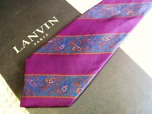 ♪34904D♪状態並品【刺繍 ペイズリー 植物 ストライプ 柄】ランバン【LANVIN】ネクタイ