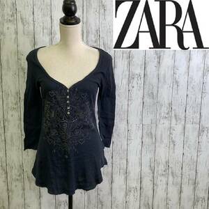 ZARA★ザラ★ビジュー コットン トップス★サイズL　12-41