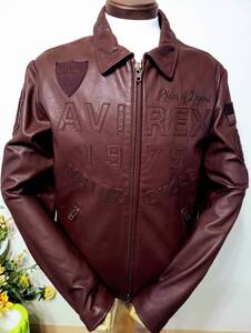 40周年限定モデル アヴィレックス AVIREX レザージャケット ブラック ゴートレザー size L ライダース シングル ワッペン