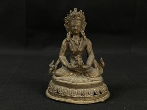 【福蔵】仏教美術 仏像 銅製 唐物 チベット仏 古玩 古美術 時代物 置物 重366g