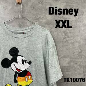 Disney ディズニー ミッキーマウス Tシャツ 半袖 ライトグレー XXL メンズ 夏服 クルーネック ビッグプリント RN117508 古着 TK10076