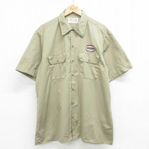 XL/古着 ディッキーズ Dickies 半袖 ワーク シャツ メンズ 00s WILSON 大きいサイズ ロング丈 ベージュ カーキ 24jul03 中古 トップス