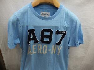 半袖Tシャツ　ロゴアップリケ　天竺　Mサイズ　明青　ＡＥＲＯＰＯＳＴＡＬＥ★ＯＵＴＬＥＴ未使用格安！