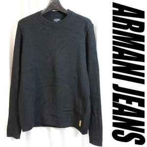 アルマーニジーンズ ARMANI JEANS 上質！クルーネックセーター 柔らかウールセーターS黒 プルオーバーニットセーター 極上の肌触り010606