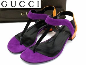 14万新品◆37=24cm◆GUCCI グッチ スエードレザー黒紫橙メタルヒールトングサンダル 1円