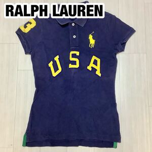 RALPH LAUREN ラルフローレン 半袖ポロシャツ XS 155/80A ネイビー 刺繍ポニー ワッペン