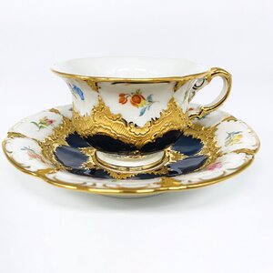 1円～ Meissen マイセン Ｂフォーム 宮廷の小花 コバルト グランツゴールド モカ カップ＆ソーサー 05-3241308