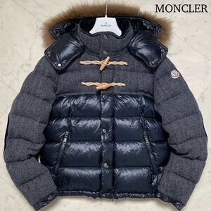 美品★ MONCLER モンクレール ANTHIME ウール切替 ダウンジャケット 着脱フード ダッフル ブルゾン size2 ヘリンボーン 高級感◎ メンズ