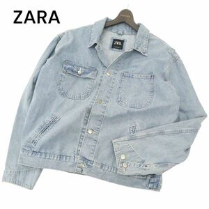 ZARA ザラ マン 現行タグ★ 通年 ウォッシュ加工 オーバーサイズ デニム ワーク ジャケット Sz.M　メンズ ビッグシルエット　C4T03889_4#O