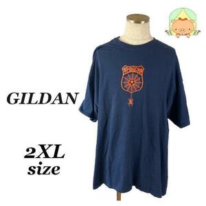 k0341S　GILDANギルダン【2XL】ビックTシャツ　ロゴプリント アニマル系　紺色