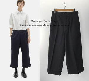 422* 美品 マーガレットハウエル MHL. WOOL COTTON DRILL WIDE CROPPED PANTS size2 クロップドパンツ