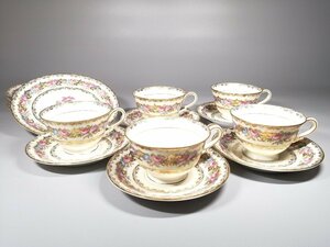 【此】FBWE　オールドノリタケ M-JAPAN印 LADY ROSE ティーセットトリオ 5客セット◎カップ＆ソーサー ケーキプレート Noritake 金彩薔薇