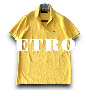 D13 美品 爽やか！鮮やか！定価7万 Lサイズ『エトロ ETRO』イタリアンコットン 爽快なオレンジカラー 半袖 ポロシャツ 青色 映える色合い！