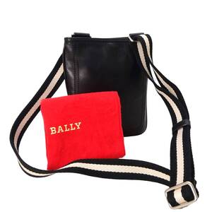 本物美品■バリー/BALLY■ブラックレザー/ストライプ/シルバー/TAISTEN-XS/斜めがけショルダーバッグ