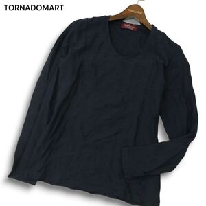 TORNADOMART トルネードマート 通年 ダイヤ柄★ 長袖 Vネック リブ カットソー ロンTシャツ Sz.M メンズ ネイビー 日本製　A5T00412_1#F