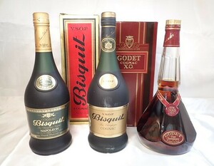 6142[M]◆未開栓古酒◆GODET/ゴデ/XO/BISQUIT/ビスキー/VSOP/NAPOLEON/COGNAC/700ml/40%/箱付き含む ブランデー まとめて 3本セット