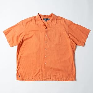 90s ポロ ラルフローレン オープンカラー 開襟 シャツ caldwell clayton コットン POLO RALPH LAUREN RRL オレンジ 無地 BIG POLO