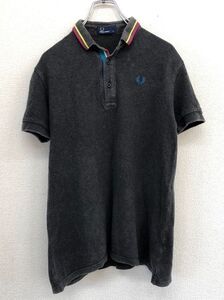 FRED PERRY　フレッドペリー　半袖ポロシャツ　刺繍ロゴ　メンズ　Mサイズ　ブラック　レトロ　古着