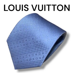 【美品】LOUIS VUITTON ルイ・ヴィトン ヴィトン ネクタイ イタリア製 ブルー ブランド ハイブランド 総柄 シルク100% ロゴ 