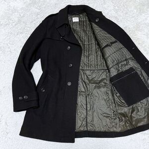 希少/3L相当 アルマーニコレッツォーニ ARMANI COLLEZIONI 《最高級の品格》中綿入り バージンウール コート ジャケット サイズ52 黒