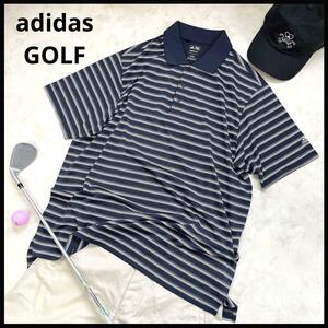 ☆ゆったり☆adidas golf アディダスゴルフ ポロシャツ ボーダー 速乾ドライ さらさら ネイビー 紺 L