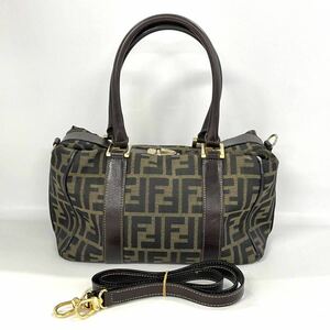 【6T16】1円スタート FENDI フェンディ ズッカ 2WAY バニティ ボストンバッグ ハンドバッグ ショルダーバッグ キャンバス ブラウン