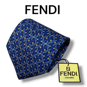 【未使用品】【タグ付き】FENDI フェンディ ネクタイ ハイブランド イタリア製 シルク シルク100% ネイビー 総柄 