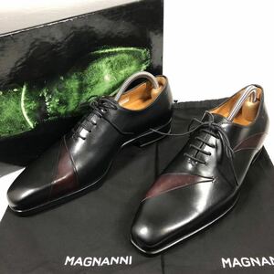 未使用品【マグナーニ】基準内 MAGNANNI 靴 24.5cm 黒 ビジネスシューズ 内羽根式 本革 レザー 男性用 メンズ スペイン製 39 保存袋 箱付き